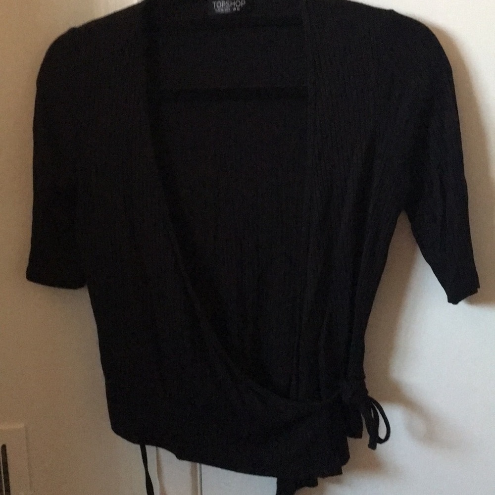 Top shop black ribbed wrap top